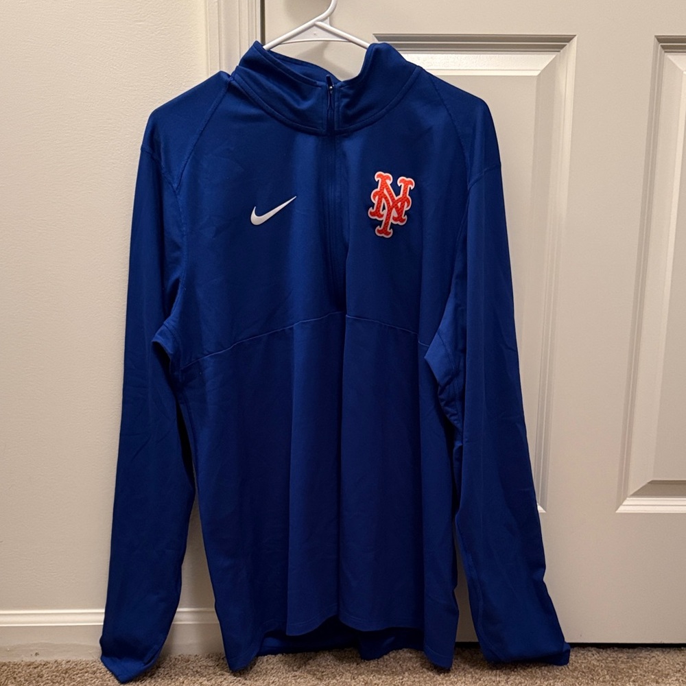 New York Mets Team Issued Nike Royal Blue Quarter-Zip with Orange Logo